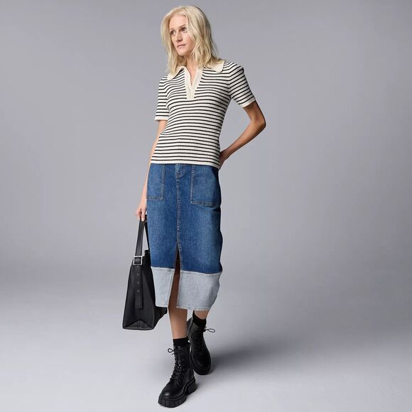 Simply Vera Vera Wang Dresses & Skirts - Simply Vera Wang Two-Tone Denim Skirt Womens Small Petite Blue Front Slit NEW